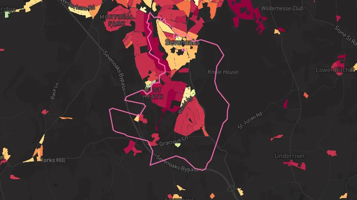 House price heatmap showing property values across Sevenoaks
