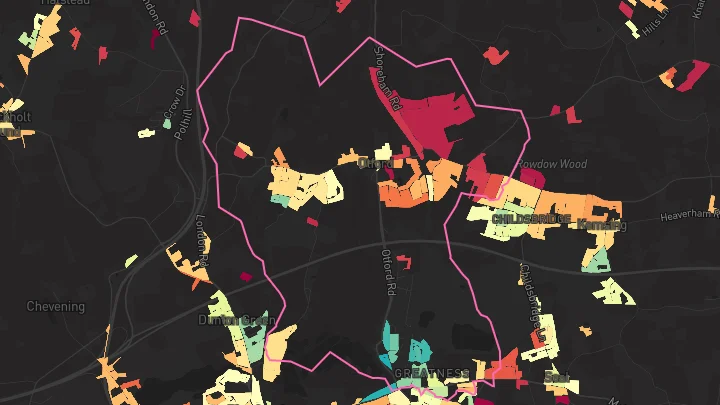 House price heatmap showing property values across Otford