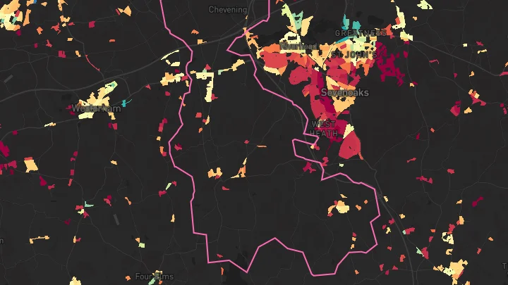 House price heatmap showing property values across Sundridge