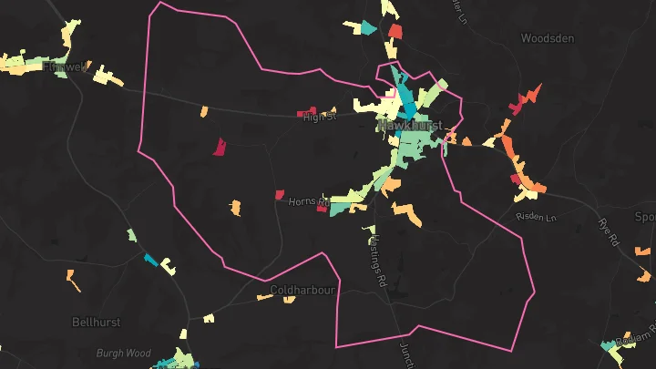 House price heatmap showing property values across Hawkhurst