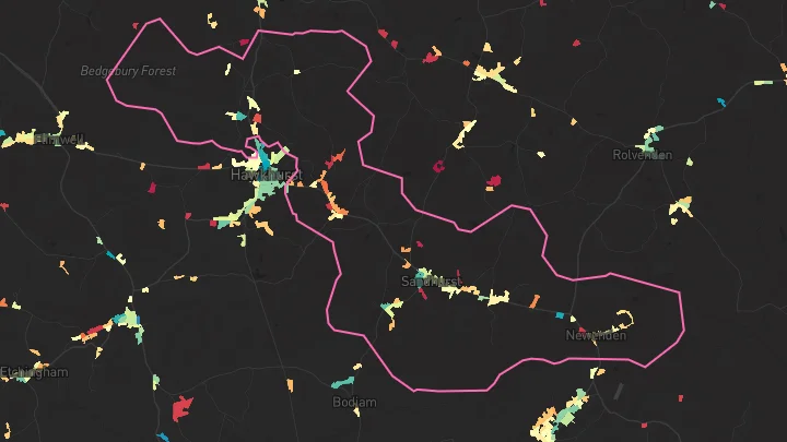 House price heatmap showing property values across Sandhurst