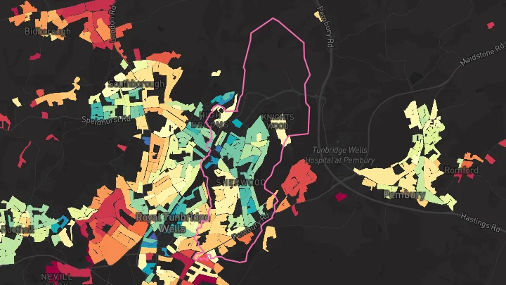 House price heatmap showing property values across Tunbridge Wells