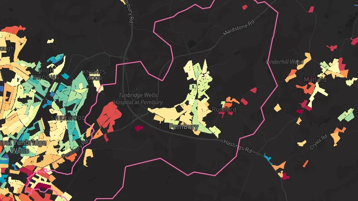 House price heatmap showing property values across Pembury