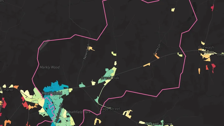 House price heatmap showing property values across Heathfield