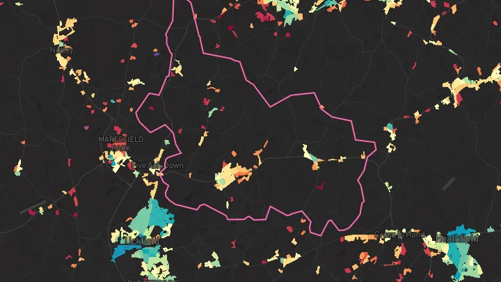 House price heatmap showing property values across Buxted