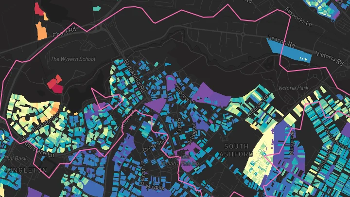 House price heatmap showing property values across Ashford