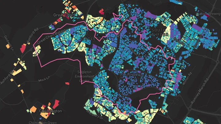 House price heatmap showing property values across Ashford