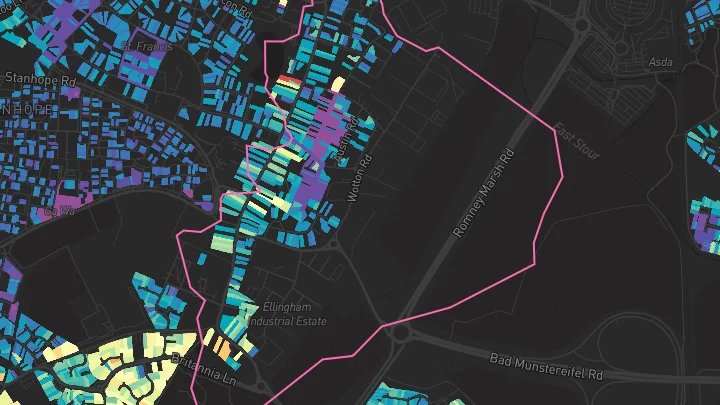 House price heatmap showing property values across Ashford