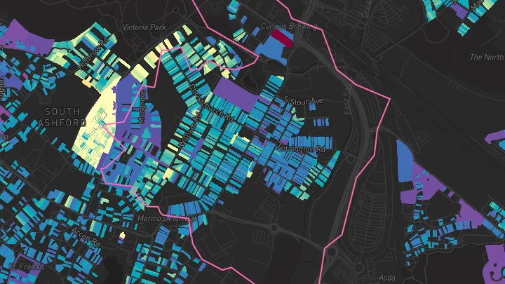 House price heatmap showing property values across Ashford