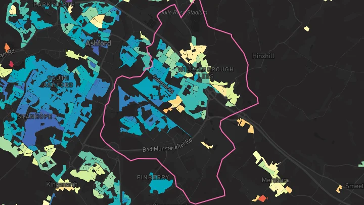 House price heatmap showing property values across Willesborough