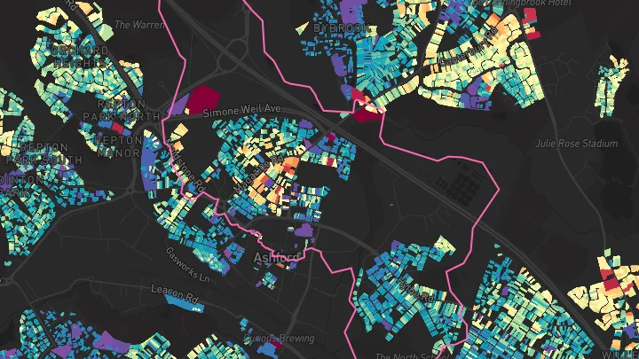 House price heatmap showing property values across Ashford