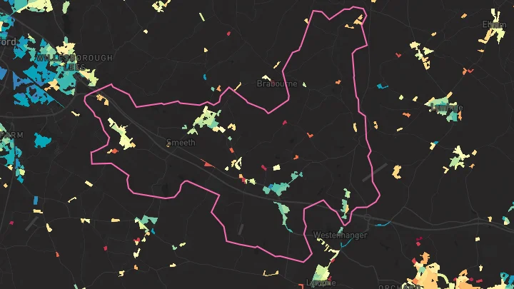 House price heatmap showing property values across Sellindge