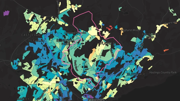 House price heatmap showing property values across Hastings