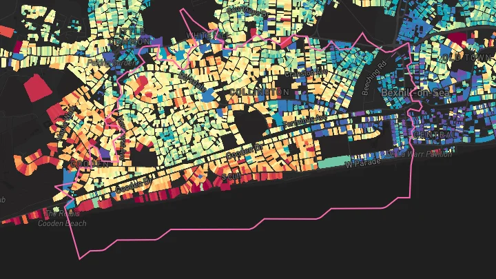 House price heatmap showing property values across Bexhill-On-Sea