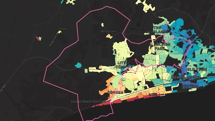 House price heatmap showing property values across Bexhill-On-Sea