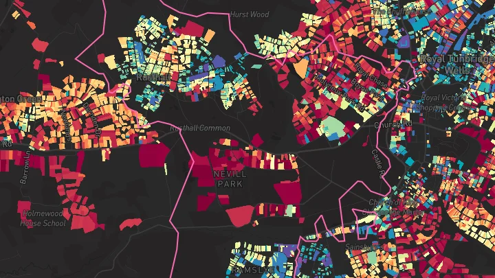 House price heatmap showing property values across Tunbridge Wells