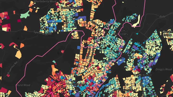 House price heatmap showing property values across Tunbridge Wells