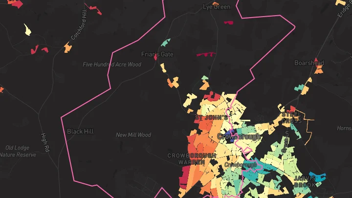 House price heatmap showing property values across Crowborough