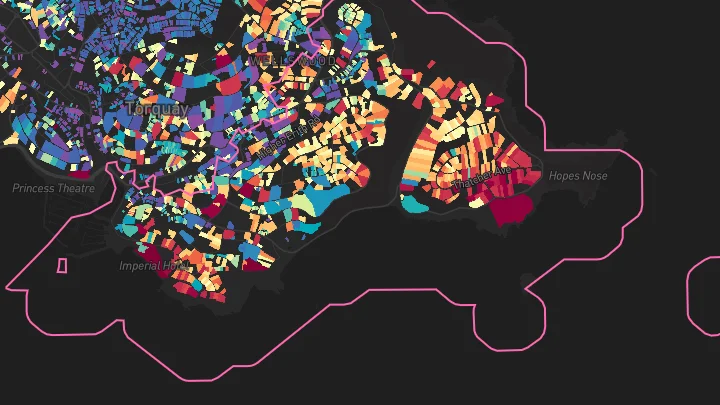 House price heatmap showing property values across Torquay