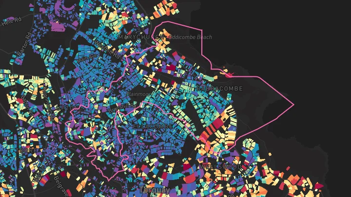 House price heatmap showing property values across Torquay