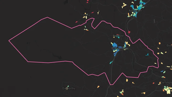 House price heatmap showing property values across Buckfastleigh
