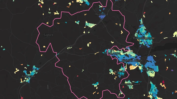 House price heatmap showing property values across Ogwell
