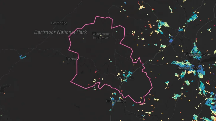 House price heatmap showing property values across Ashburton