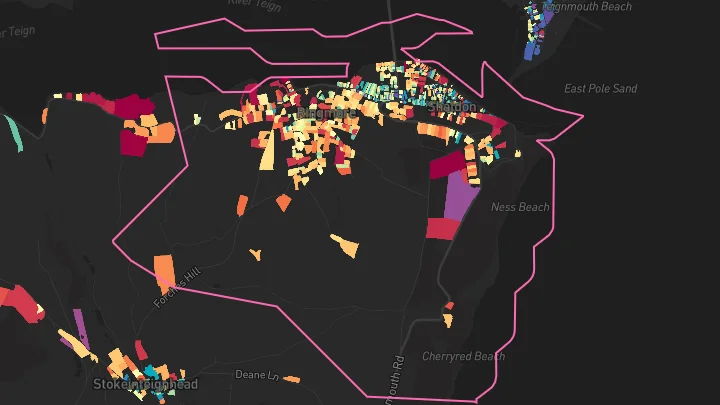 House price heatmap showing property values across Shaldon