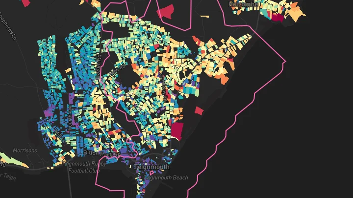 House price heatmap showing property values across Teignmouth