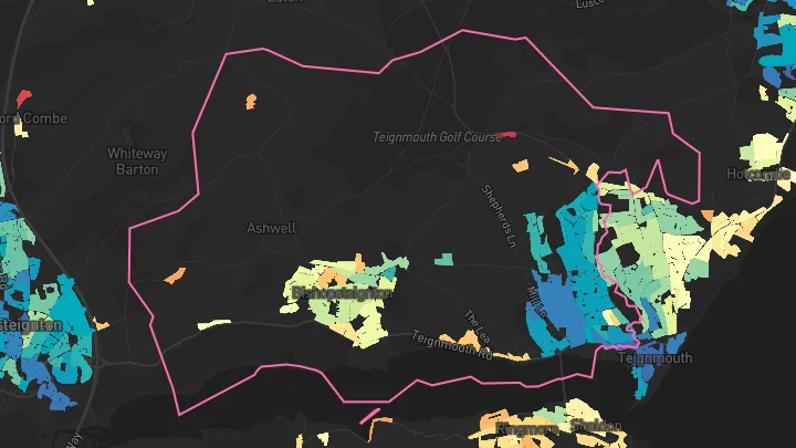 House price heatmap showing property values across Teignmouth