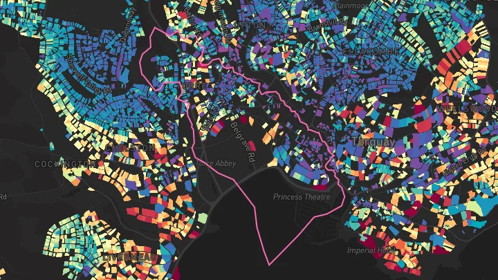 House price heatmap showing property values across Torquay