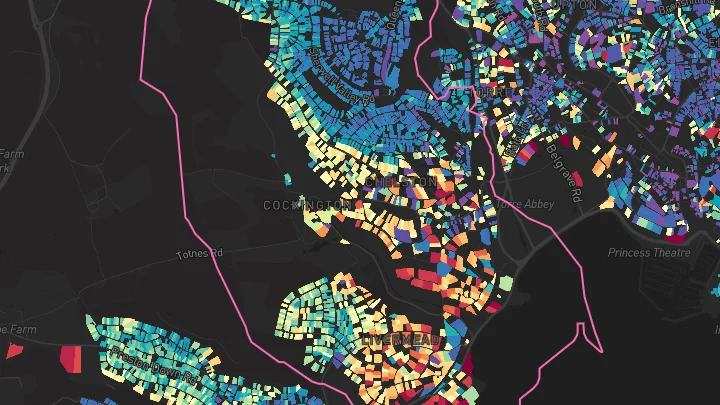 House price heatmap showing property values across Torquay
