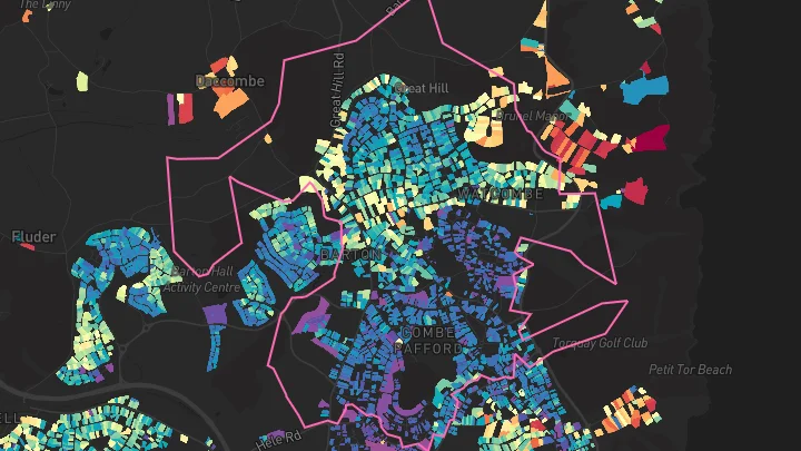 House price heatmap showing property values across Torquay