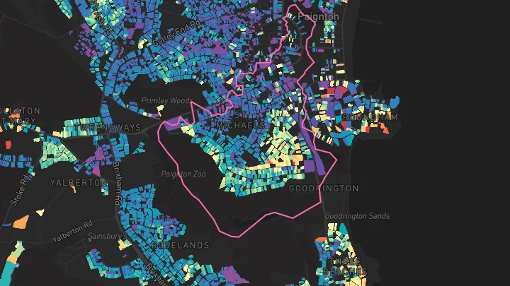 House price heatmap showing property values across Paignton