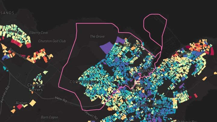 House price heatmap showing property values across Brixham