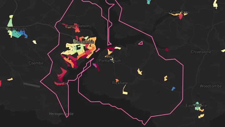 House price heatmap showing property values across Salcombe