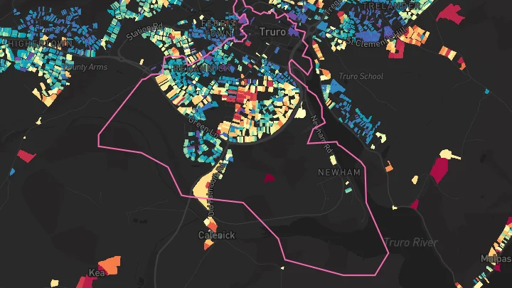House price heatmap showing property values across Truro