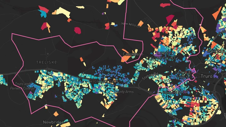House price heatmap showing property values across Truro