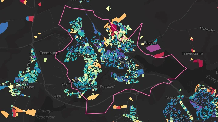 House price heatmap showing property values across Penryn