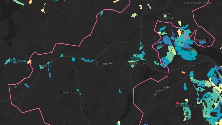 House price heatmap showing property values across Mabe Burnthouse