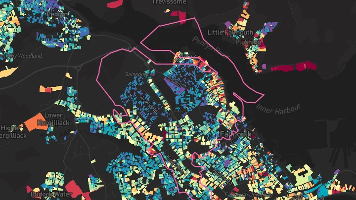 House price heatmap showing property values across Falmouth