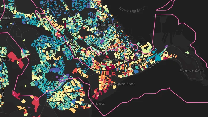 House price heatmap showing property values across Falmouth