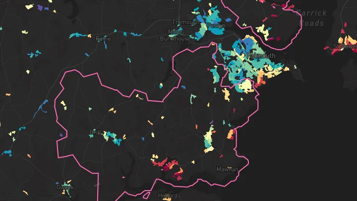 House price heatmap showing property values across Mylor Bridge