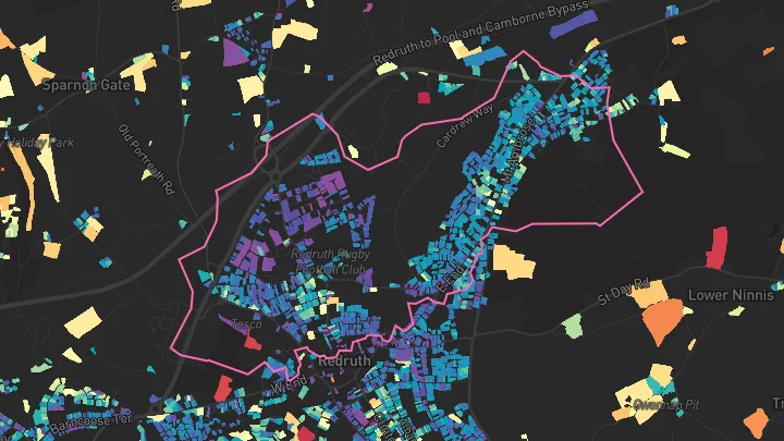 House price heatmap showing property values across Redruth