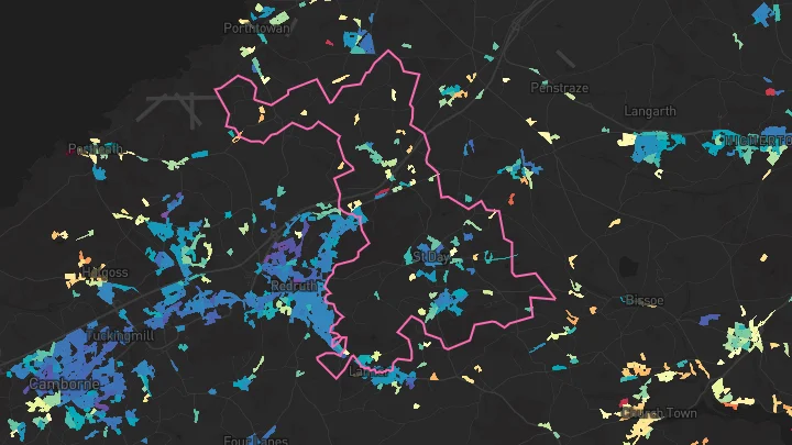 House price heatmap showing property values across Carharrack