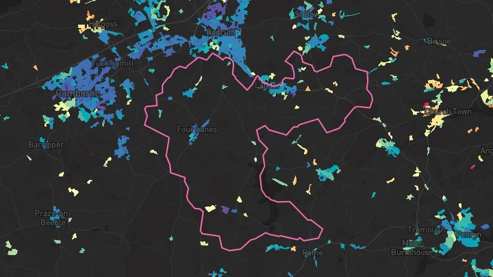 House price heatmap showing property values across Four Lanes