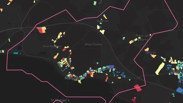 House price heatmap showing property values across Marazion