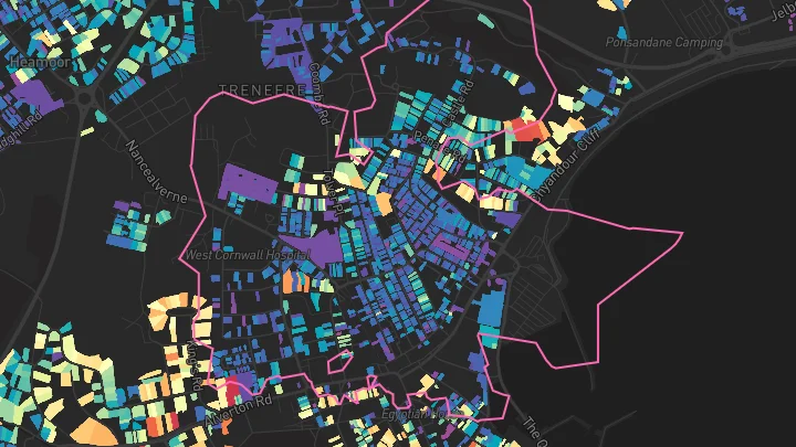 House price heatmap showing property values across Penzance