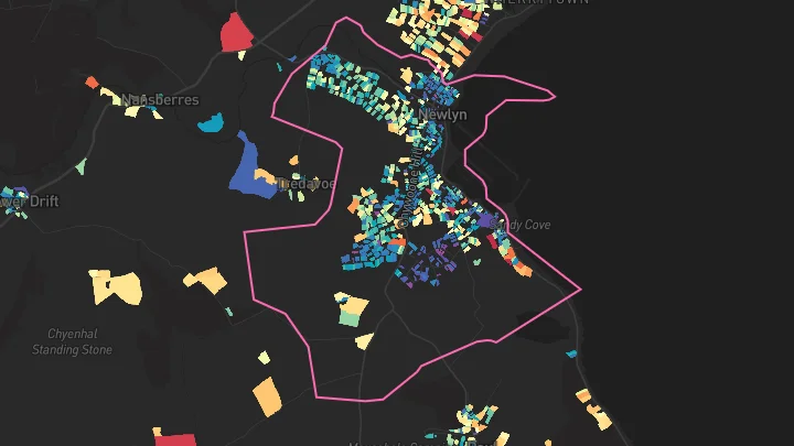 House price heatmap showing property values across Newlyn