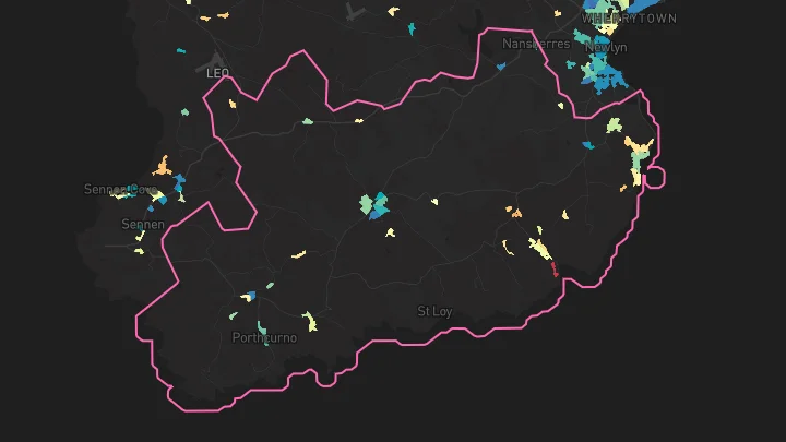 House price heatmap showing property values across Mousehole